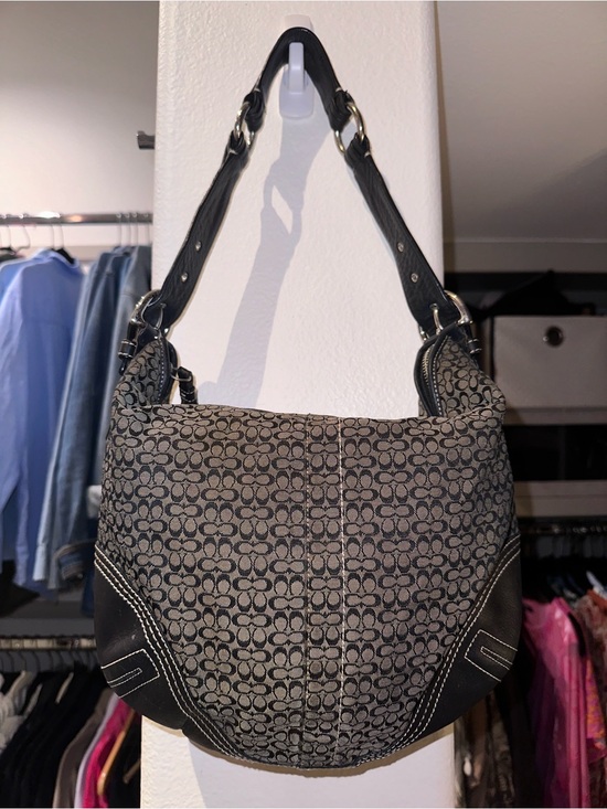 Authentic COACH Signature Y2K One Shoulder Hobo Bag Canvas & Leather